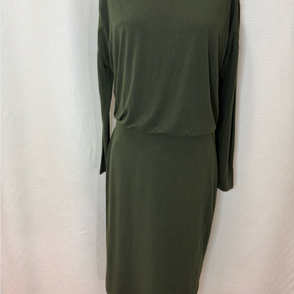 Ann Taylor Olive Green Long Sleeve Knit Midi Dress Size 8 - Picture 2 of 5